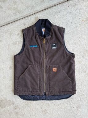 Vintage Carhartt V02-DKB Sandstone Duck Arctic Vest Dark Brown Large Tall